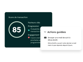 interface utilisateur du Sales Hub montrant des actions guidées