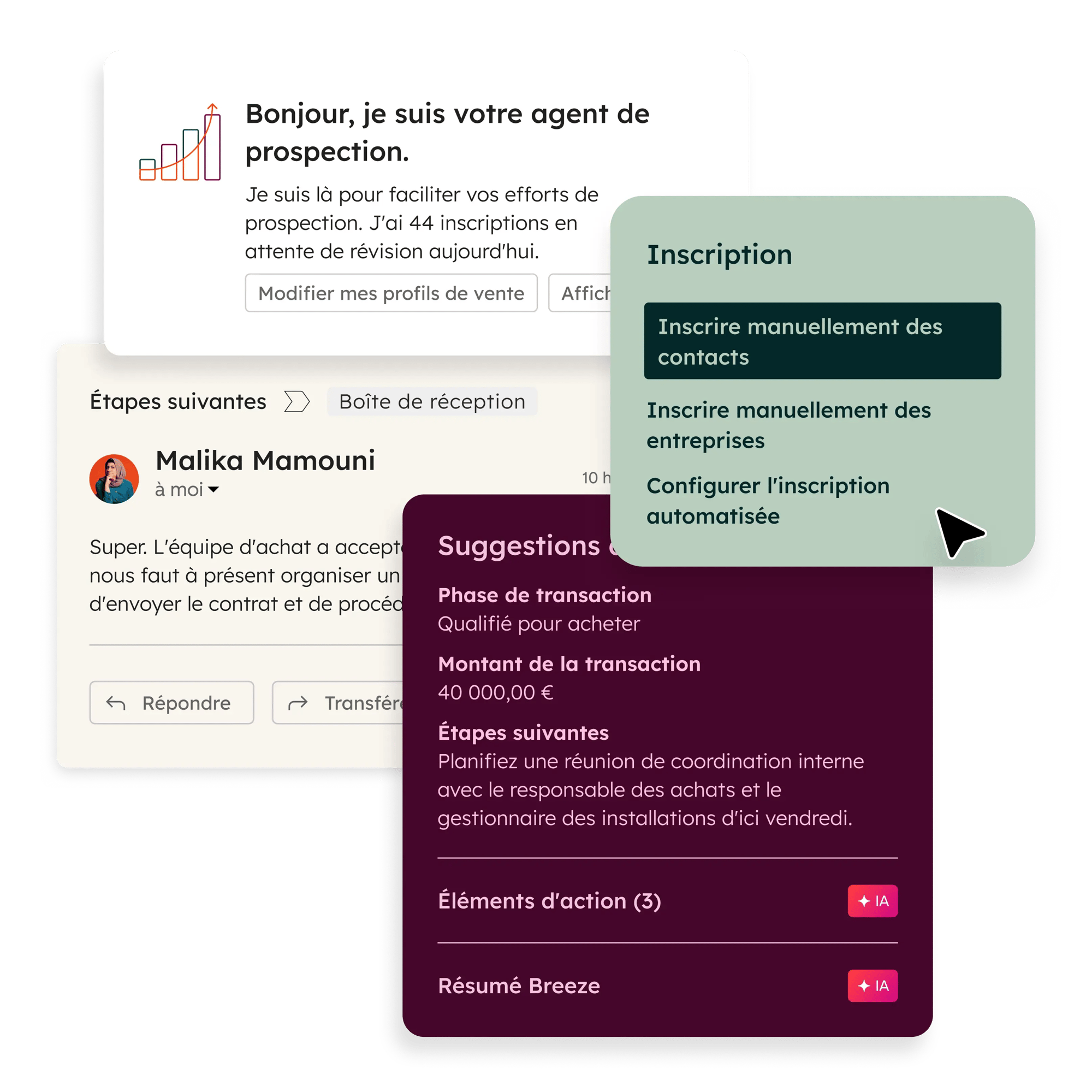 interface utilisateur présentant Breeze Assistant de HubSpot