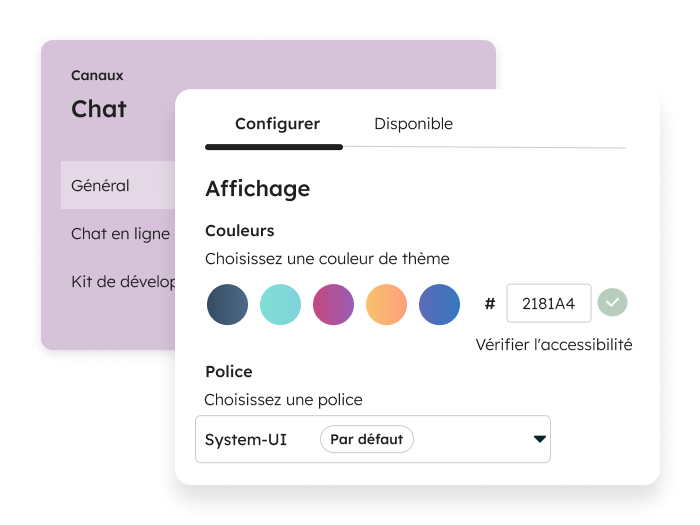 Paramètres de personnalisation du chat