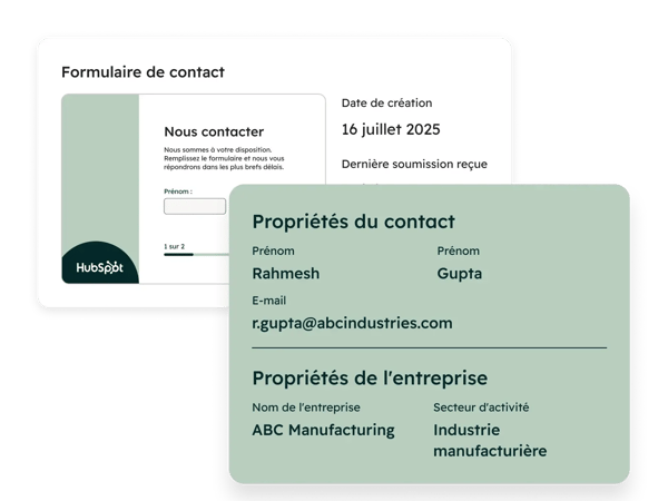 Détail des propriétés d'un contact suite à un formulaire rempli
