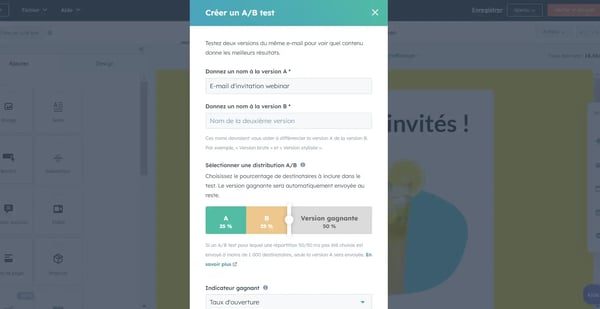 Réglage d'un A/B test sur un e-mail