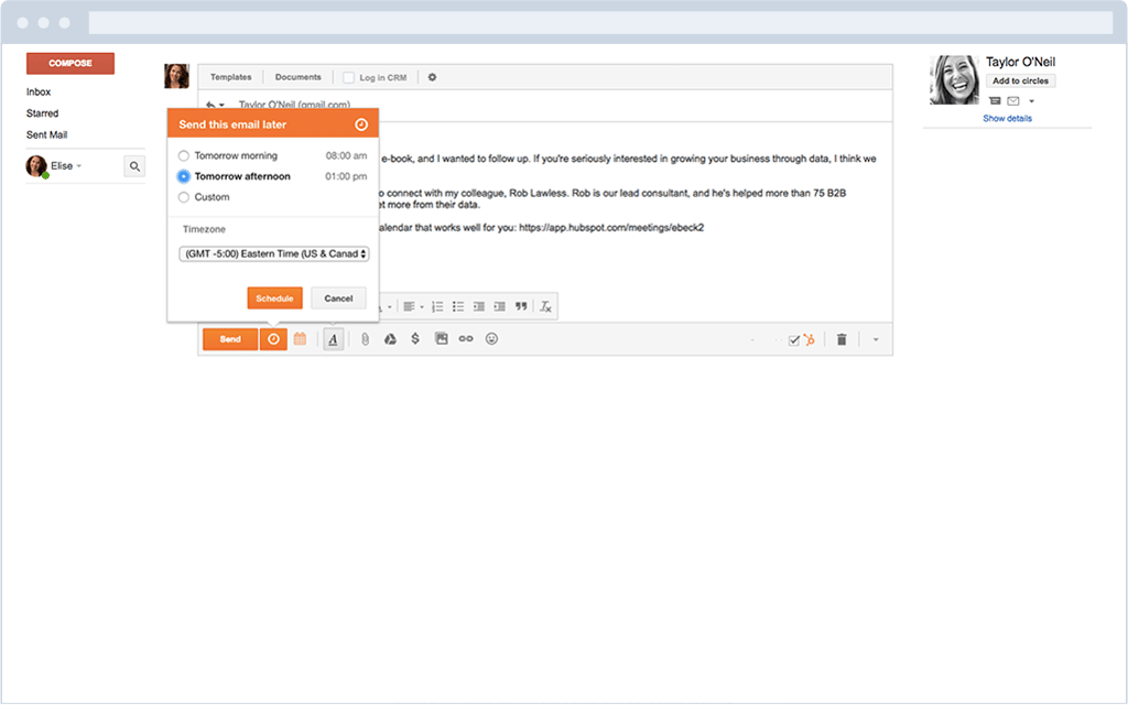 programmer un mail gmail avec HubSpot