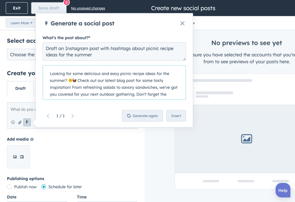 Post Instagram généré par l'IA de HubSpot