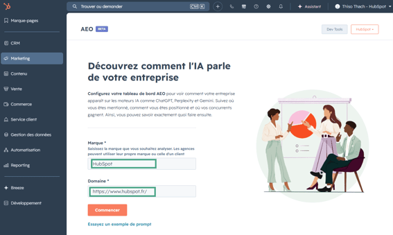 configurer marque domaine hubspot aeo
