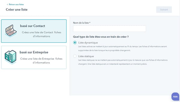 création d'une liste d'e-mail avec HubSpot