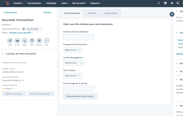 Personnalisation du CRM – deal avec un prospect
