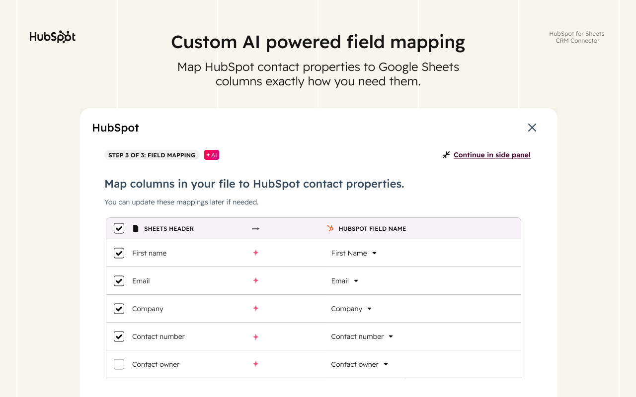 extension HubSpot pour Google Sheets