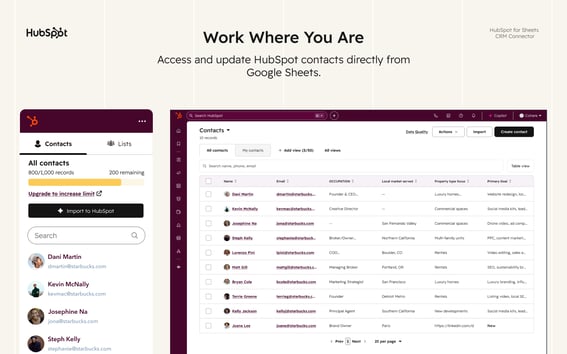 données contact HubSpot pour Google Sheets